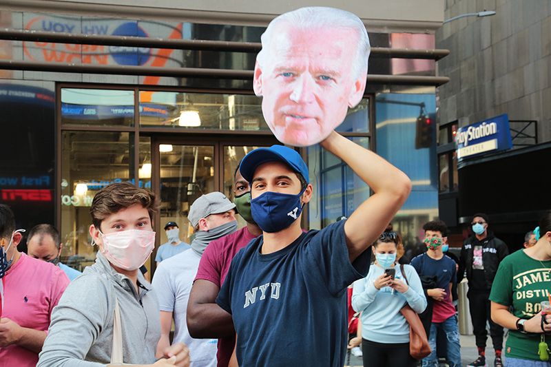 2020 Election Celebrations : New York City : Times Square : Richard Moore : Photographer : Photojournalist